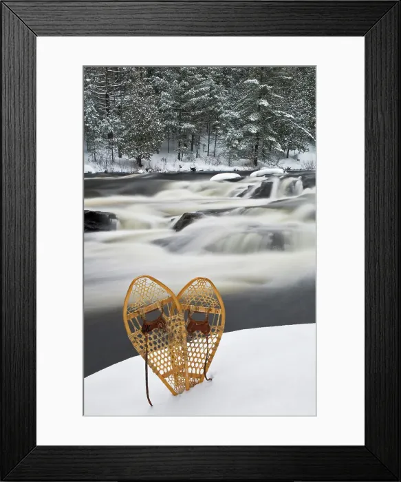 Framed Print : Snowshoes beside the Muskoka River, Bracebridge, Ontario, Canada