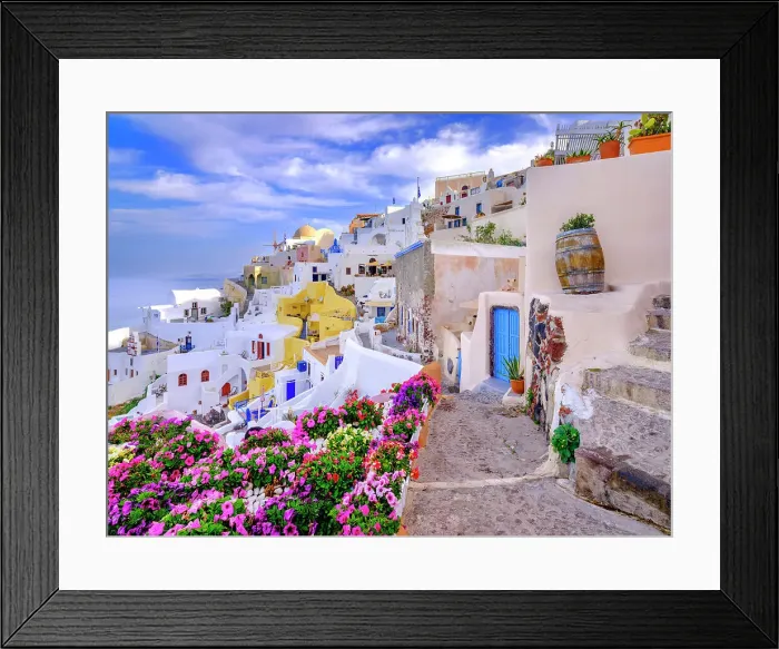 Framed Print : Classic Architecture with Caldera View, Homes built on the Hill around the Caldera Crater with Views over Augean Sea, Santorini, Oia, Greek Islands, Greece Framed Print : Classic Architecture with Caldera View, Homes built on the Hill around the Caldera Crater with Views over Augean Sea, Santorini, Oia, Greek Islands, Greece