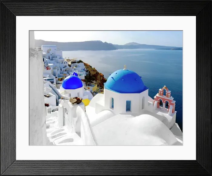 Framed Print : Classic Blue Domes, Church and White Architecture Santorini, Oia, Greek Islands, Greece Framed Print : Classic Blue Domes, Church and White Architecture Santorini, Oia, Greek Islands, Greece