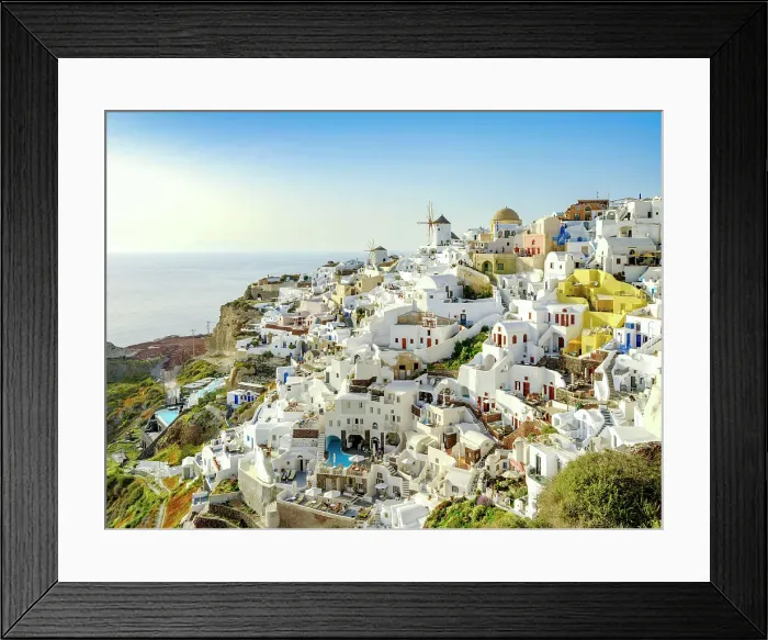Framed Print : Windmills and classic Greek Architecture, Caldera View, Oia, Santorini, Greece Framed Print : Windmills and classic Greek Architecture, Caldera View, Oia, Santorini, Greece