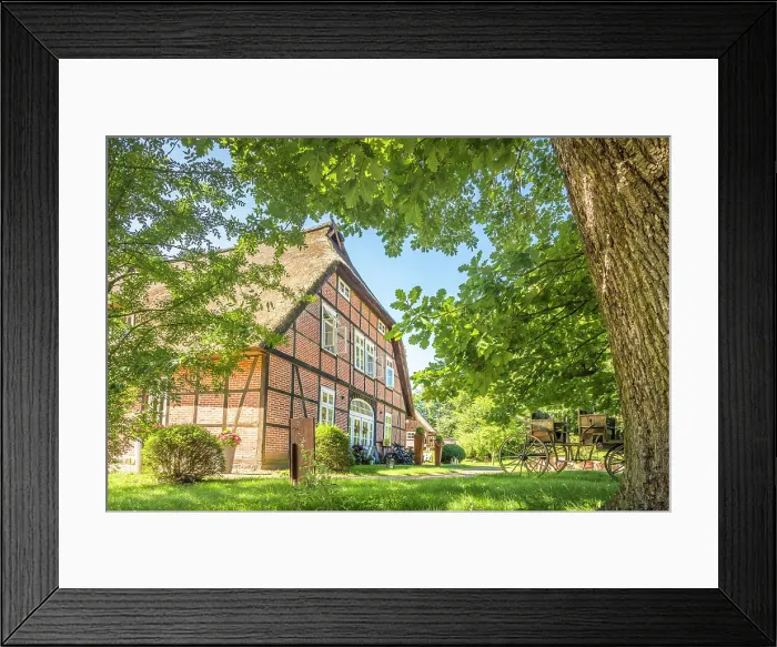 Framed Print : Traditional hotel Stimbekhof in the village of Oberhaverbeck, Luneburg Heath, Lower Saxony, Germany Framed Print : Traditional hotel Stimbekhof in the village of Oberhaverbeck, Luneburg Heath, Lower Saxony, Germany