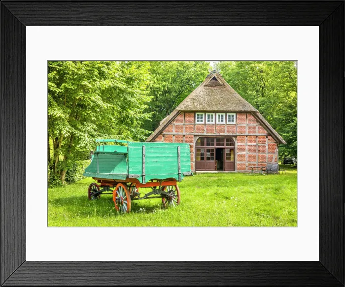 Framed Print : Traditional half-timbered farm in the village of Wilsede, Luneburg Heath, Lower Saxony, Germany Framed Print : Traditional half-timbered farm in the village of Wilsede, Luneburg Heath, Lower Saxony, Germany