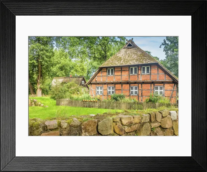 Framed Print : Traditional half-timbered house in the village of Wilsede, Luneburg Heath, Lower Saxony, Germany Framed Print : Traditional half-timbered house in the village of Wilsede, Luneburg Heath, Lower Saxony, Germany