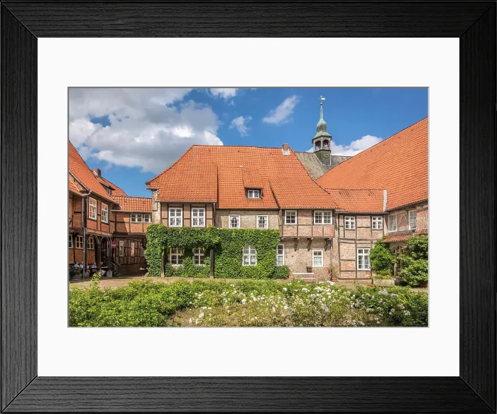 Framed Print : Brick building from the 15th and 16th centuries in the monastery courtyard of Lune Monastery, Luneburg, Lower Saxony, Germany Framed Print : Brick building from the 15th and 16th centuries in the monastery courtyard of Lune Monastery, Luneburg, Lower Saxony, Germany