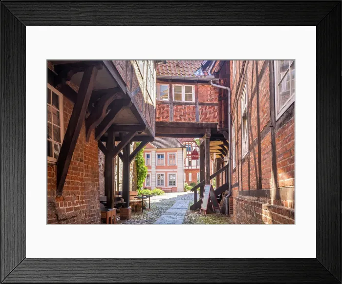 Framed Print : Brick building from the 15th and 16th centuries in the monastery courtyard of Lune Monastery, Luneburg, Lower Saxony, Germany Framed Print : Brick building from the 15th and 16th centuries in the monastery courtyard of Lune Monastery, Luneburg, Lower Saxony, Germany