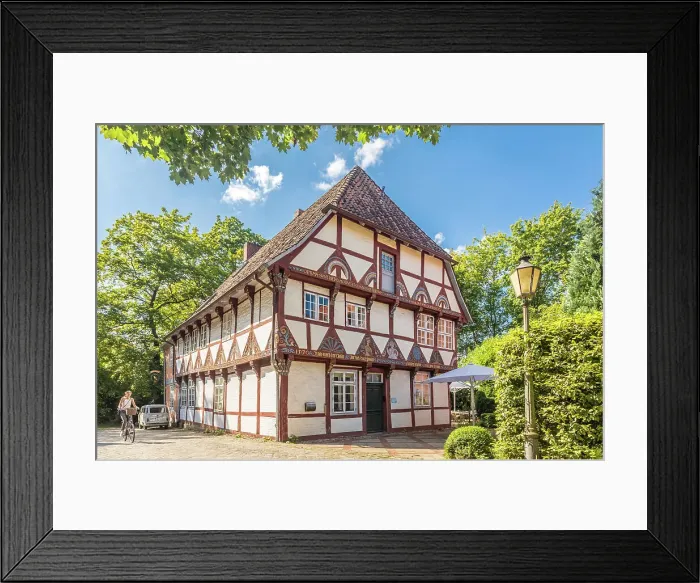 Framed Print : Historic guest house Klosterkrug at the Lune Monastery, Luneburg, Lower Saxony, Germany