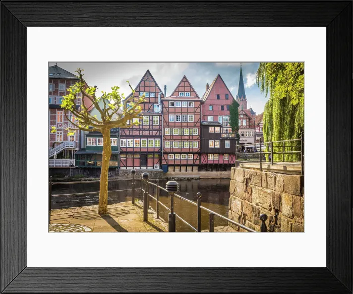 Framed Print : View from the Luner mill to the Stintmarkt on the Ilmenau, Luneburg, Lower Saxony, Germany Framed Print : View from the Luner mill to the Stintmarkt on the Ilmenau, Luneburg, Lower Saxony, Germany