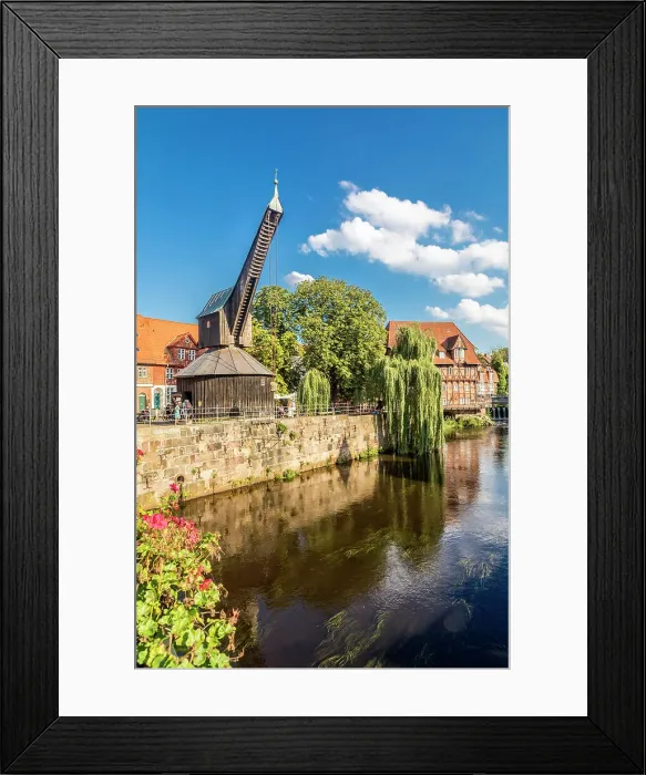 Framed Print : Old crane on the Ilmenau, in the background Luner Mill, Luneburg, Lower Saxony, Germany Framed Print : Old crane on the Ilmenau, in the background Luner Mill, Luneburg, Lower Saxony, Germany
