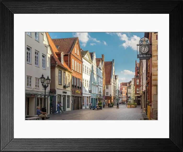 Framed Print : Historic houses in the pedestrian zone Baeckerstrasse in the old town, Luneburg, Lower Saxony, Germany Framed Print : Historic houses in the pedestrian zone Baeckerstrasse in the old town, Luneburg, Lower Saxony, Germany