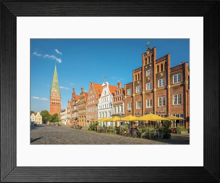 Framed Print : Historic square Am Sande with St. Johannis Church in the old town, Luneburg, Lower Saxony, Germany Framed Print : Historic square Am Sande with St. Johannis Church in the old town, Luneburg, Lower Saxony, Germany
