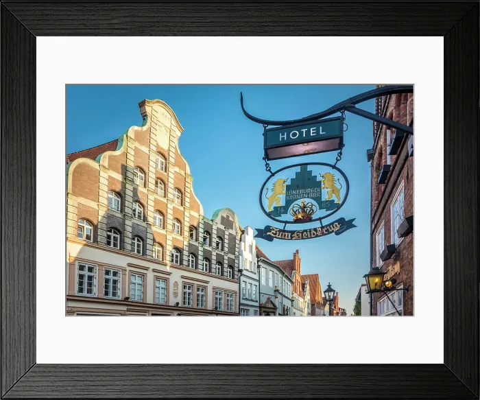 Framed Print : Historic houses Am Berge in the old town, Luneburg, Lower Saxony, Germany