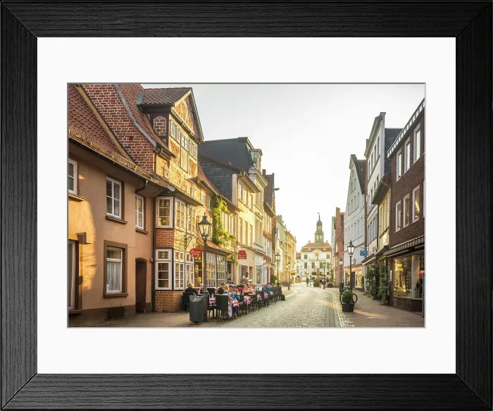 Framed Print : Alley in the old town with view to the town hall, Luneburg, Lower Saxony, Germany Framed Print : Alley in the old town with view to the town hall, Luneburg, Lower Saxony, Germany