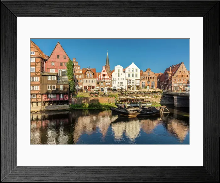 Framed Print : Row of houses at Stintmarkt with old harbour, Luneburg, Lower Saxony, Germany Framed Print : Row of houses at Stintmarkt with old harbour, Luneburg, Lower Saxony, Germany