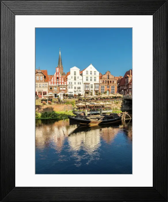 Framed Print : Row of houses at Stintmarkt with old harbour, Luneburg, Lower Saxony, Germany Framed Print : Row of houses at Stintmarkt with old harbour, Luneburg, Lower Saxony, Germany