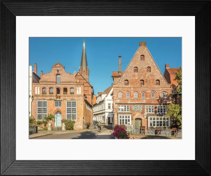 Framed Print : Row of houses at Am Stintmarkt with tavern Pons, the oldest tavern in town, Luneburg, Lower Saxony, Germany Framed Print : Row of houses at Am Stintmarkt with tavern Pons, the oldest tavern in town, Luneburg, Lower Saxony, Germany