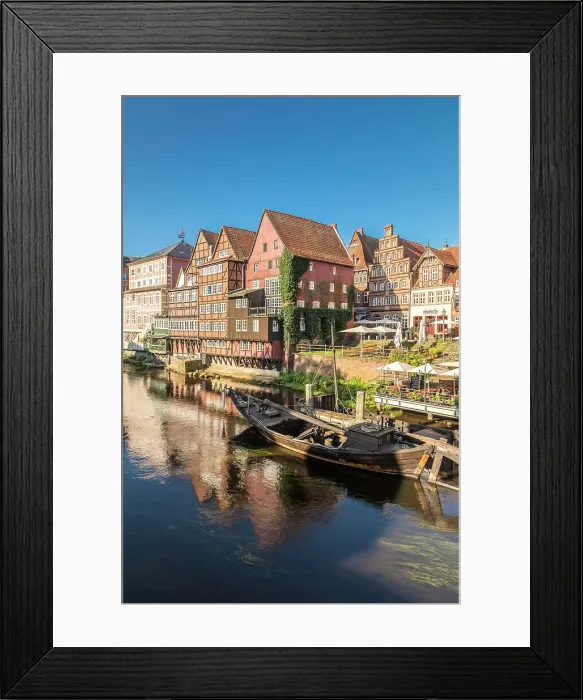 Framed Print : Row of houses at Stintmarkt with old harbour, Luneburg, Lower Saxony, Germany Framed Print : Row of houses at Stintmarkt with old harbour, Luneburg, Lower Saxony, Germany