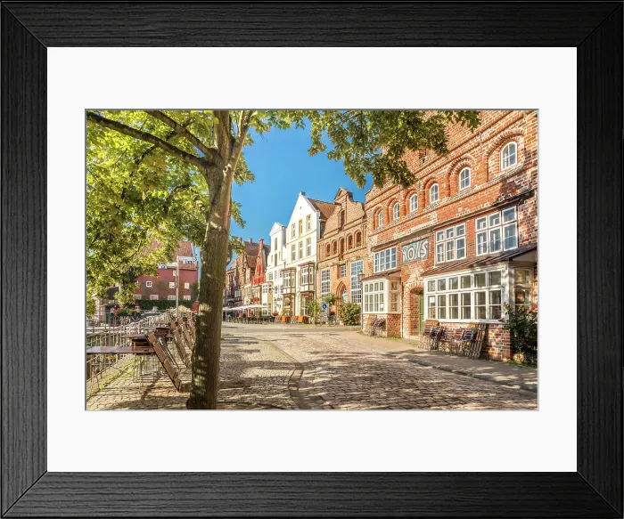 Framed Print : Row of houses at Am Stintmarkt with tavern Pons, the oldest tavern in town, Luneburg, Lower Saxony, Germany Framed Print : Row of houses at Am Stintmarkt with tavern Pons, the oldest tavern in town, Luneburg, Lower Saxony, Germany