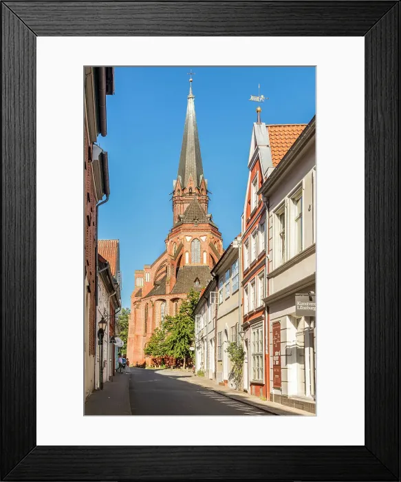 Framed Print : Old town street with St. Nicolai church, Luneburg, Lower Saxony, Germany Framed Print : Old town street with St. Nicolai church, Luneburg, Lower Saxony, Germany
