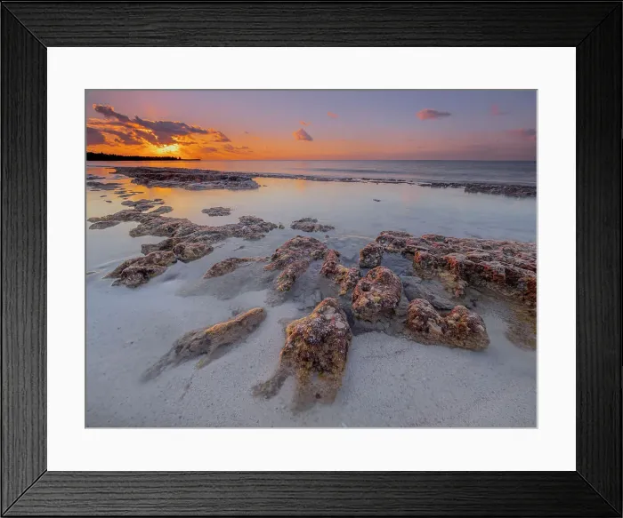 Framed Print : Sunrise on the Caribbean Sea at Spotts Beach on Grand Cayman, Cayman Islands, British West Indies