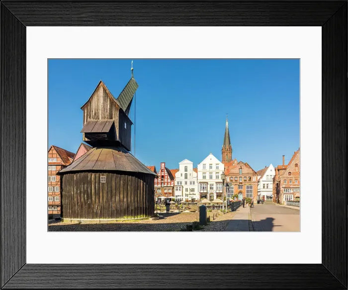 Framed Print : Old crane at the Old Harbor on the Ilmenau, Luneburg, Lower Saxony, Germany Framed Print : Old crane at the Old Harbor on the Ilmenau, Luneburg, Lower Saxony, Germany