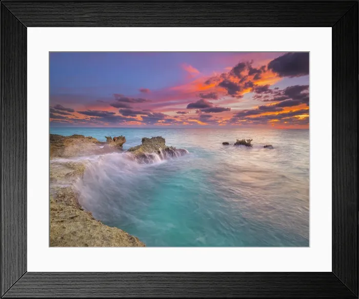 Framed Print : Sunset on the Caribbean Sea along the rugged ironshore of Grand Cayman, Cayman Islands, British West Indies Framed Print : Sunset on the Caribbean Sea along the rugged ironshore of Grand Cayman, Cayman Islands, British West Indies