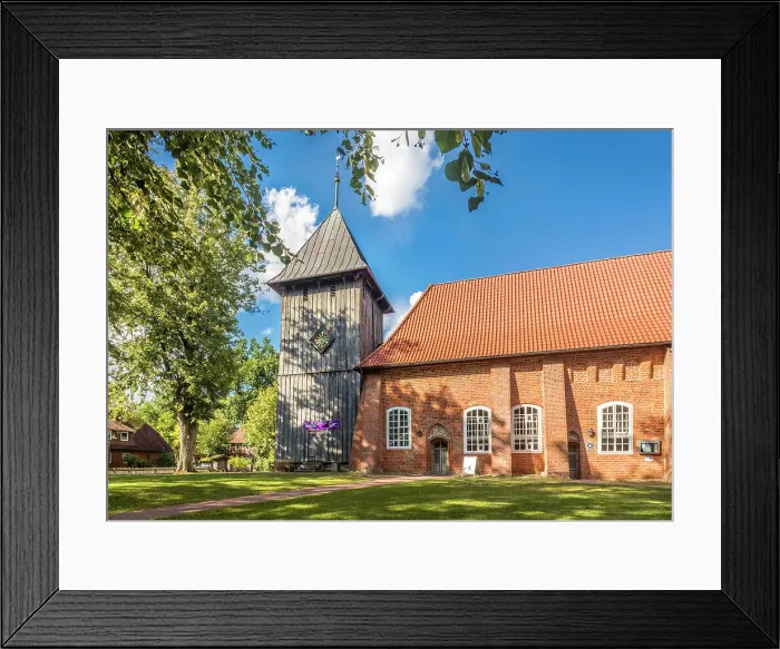 Framed Print : Parish church of Laurentius in the village of Mueden (Oertze), Luneburg Heath, Lower Saxony, Germany