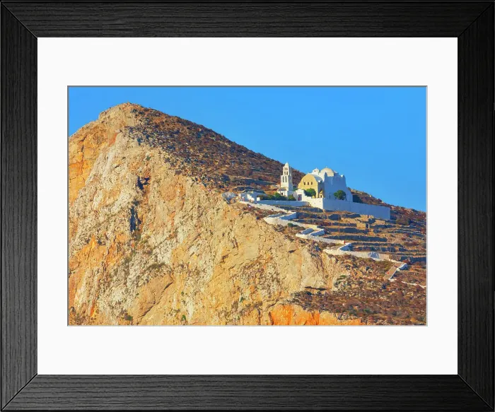 Framed Print : View of Panagia Kimissis church built on a cliff above the sea, Chora, Folegandros Island, Cyclades Islands, Greece Framed Print : View of Panagia Kimissis church built on a cliff above the sea, Chora, Folegandros Island, Cyclades Islands, Greece