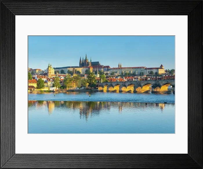 Framed Print : Prague Castle, St. Vitus Cathedral, Vltava river & Charles Bridge, Prague, Czech Republic