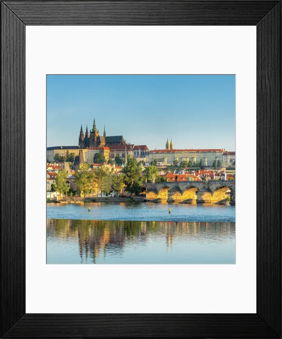 Framed Print : Prague Castle, St. Vitus Cathedral, Vltava river & Charles Bridge, Prague, Czech Republic