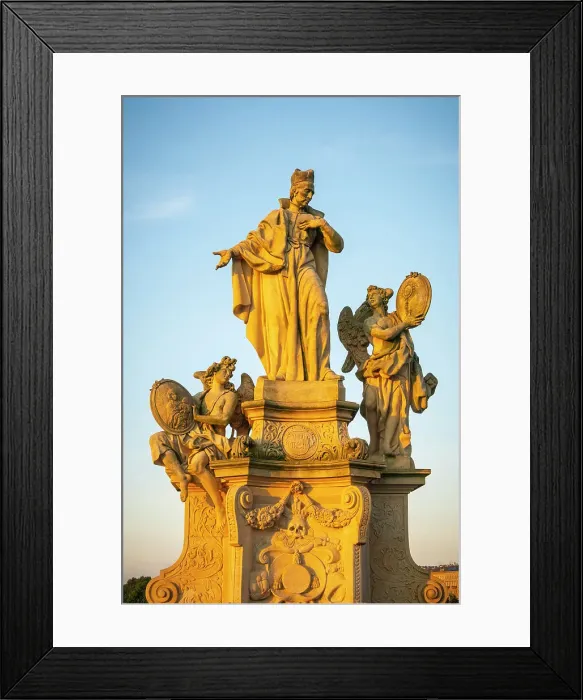 Framed Print : Statue on Charles Bridge, Prague, Czech Republic