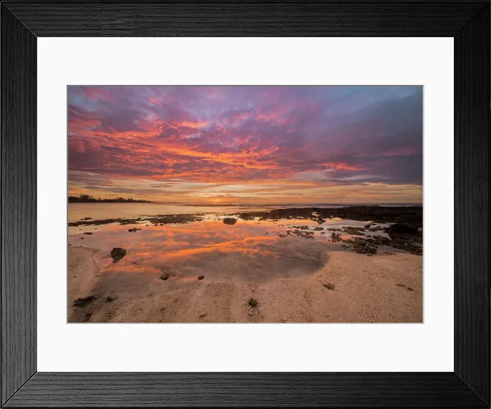 Framed Print : Daybreak on the Caribbean Sea along the rugged ironshore of Grand Cayman in the Cayman Islands, British West Indies