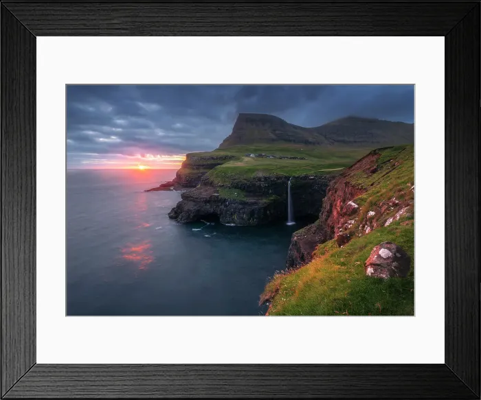 Framed Print : Mulafossur waterfall. Gasadalur, Vagar, Faroe Islands Framed Print : Mulafossur waterfall. Gasadalur, Vagar, Faroe Islands