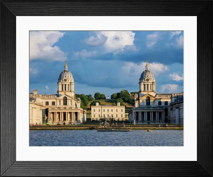 Framed Print : View over River Thames towards The Old Royal Naval College and Greenwich Park at sunset, London, England, United Kingdom Framed Print : View over River Thames towards The Old Royal Naval College and Greenwich Park at sunset, London, England, United Kingdom