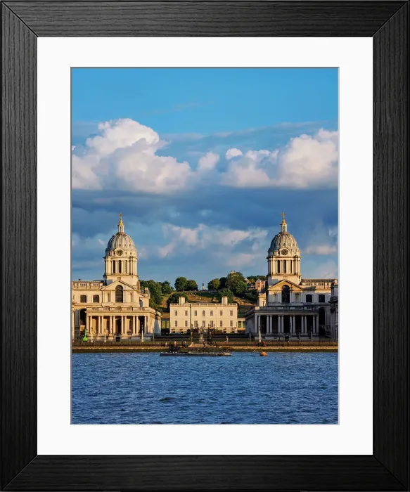 Framed Print : View over River Thames towards The Old Royal Naval College and Greenwich Park at sunset, London, England, United Kingdom Framed Print : View over River Thames towards The Old Royal Naval College and Greenwich Park at sunset, London, England, United Kingdom