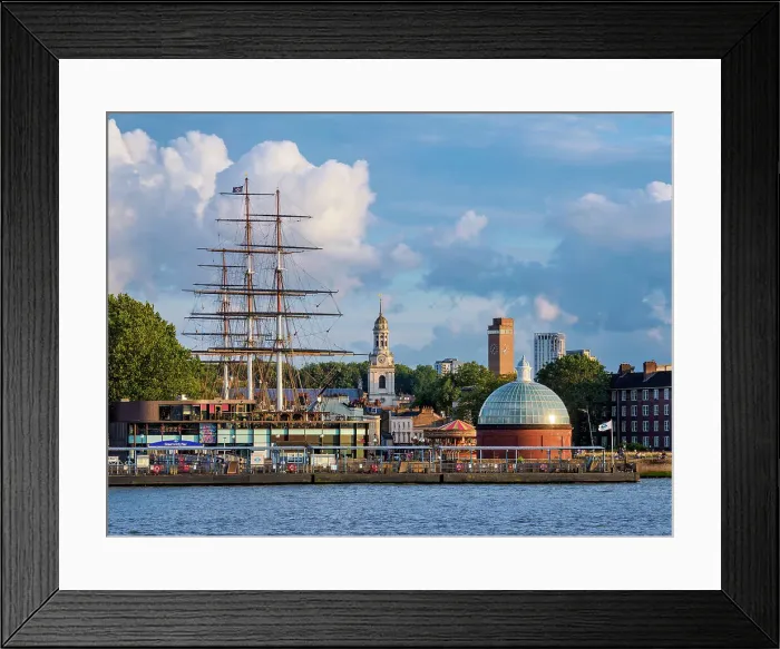 Framed Print : View over River Thames towards Cutty Sark British Clipper Ship and St Alfege Church in Greenwich, sunset, London, England, United Kingdom Framed Print : View over River Thames towards Cutty Sark British Clipper Ship and St Alfege Church in Greenwich, sunset, London, England, United Kingdom