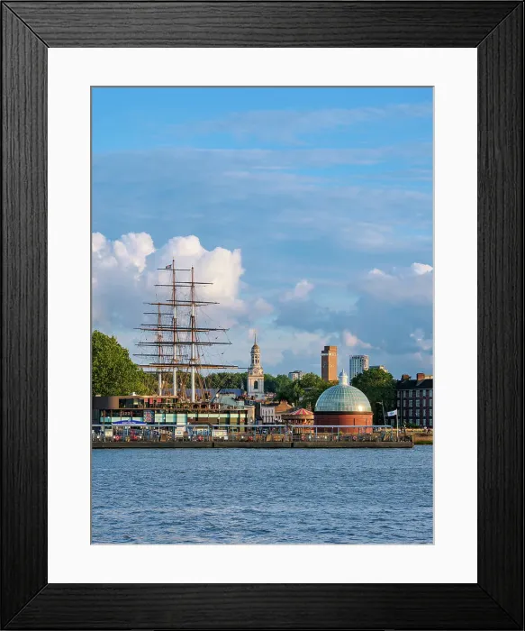 Framed Print : View over River Thames towards Cutty Sark British Clipper Ship and St Alfege Church in Greenwich, sunset, London, England, United Kingdom Framed Print : View over River Thames towards Cutty Sark British Clipper Ship and St Alfege Church in Greenwich, sunset, London, England, United Kingdom