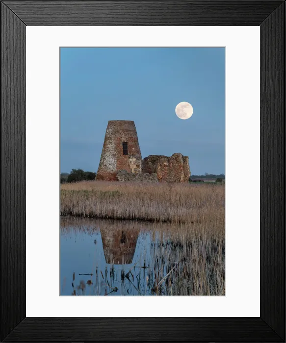 Framed Print : Full Moon over St. Benet's Abbey, Norfolk Broads National Park, Norfolk, England