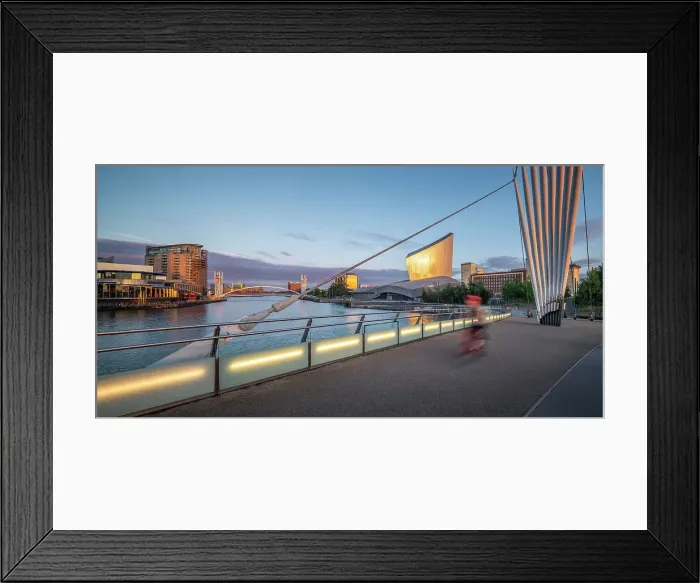 Framed Print : Media City Footbridge and Imperial War Museum North, Salford Quays, Manchester, Lancashire, England, United Kingdom, Europe