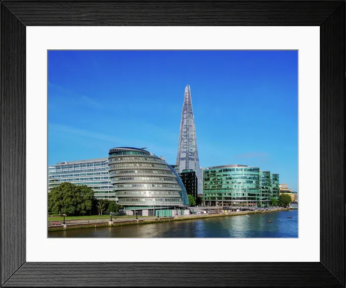 Framed Print : Architecture by the Queens Walk, City Hall and The Shard, London, England, United Kingdom Framed Print : Architecture by the Queens Walk, City Hall and The Shard, London, England, United Kingdom