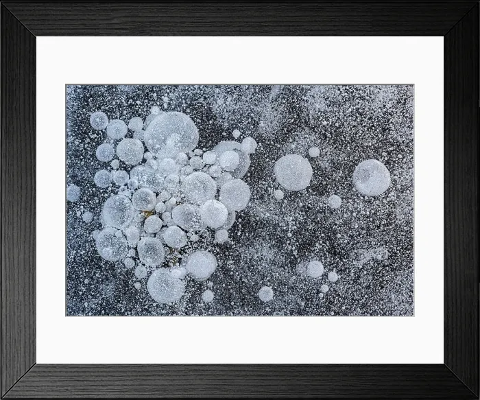 Framed Print : Bubbles trapped in frozen surface of pond, Thornton, Ontario, Canada Framed Print : Bubbles trapped in frozen surface of pond, Thornton, Ontario, Canada