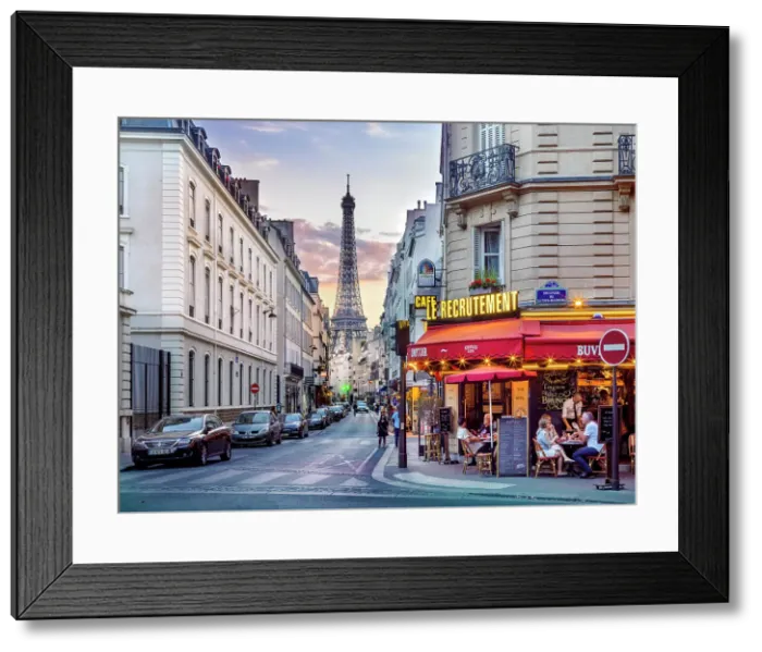 Framed Print : Eiffel Tower View and Cafe Le Recrutement, Invalides, Paris, Ile de France, France Framed Print : Eiffel Tower View and Cafe Le Recrutement, Invalides, Paris, Ile de France, France