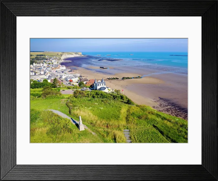 Framed Print : Aerial View, Arromanches, Mulberry Harbour remains, historic site D-Day Memorial, June 6, 1944 Calvados, Normany, France Framed Print : Aerial View, Arromanches, Mulberry Harbour remains, historic site D-Day Memorial, June 6, 1944 Calvados, Normany, France