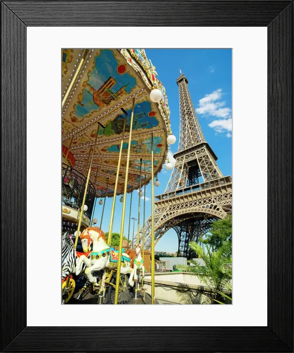 Framed Print : Eiffel Tower and Carousel, summer, Paris, France Framed Print : Eiffel Tower and Carousel, summer, Paris, France