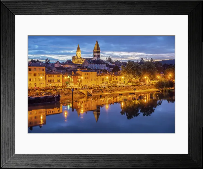 Framed Print : Tournus Abbey with Soane river at dusk, Saone-et-Loire, Bourgogne-Franche-Comte, Burgundy, France Framed Print : Tournus Abbey with Soane river at dusk, Saone-et-Loire, Bourgogne-Franche-Comte, Burgundy, France