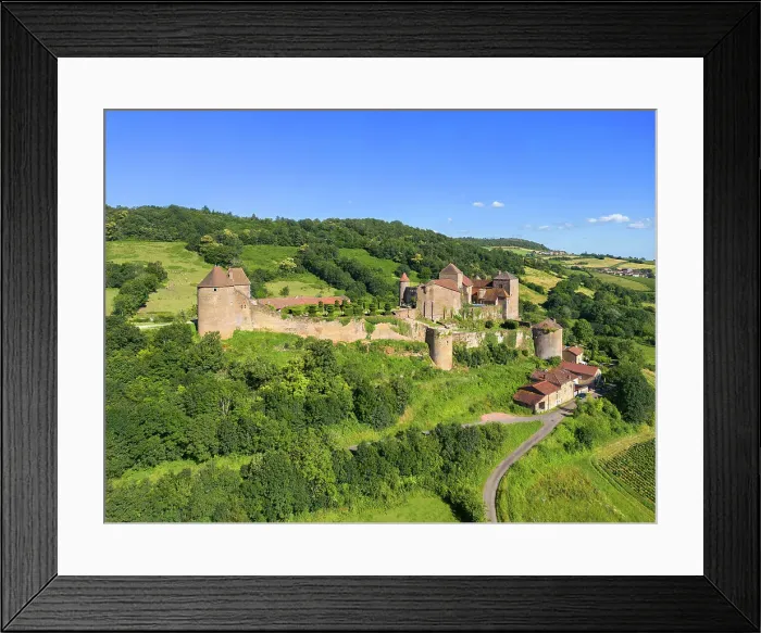 Framed Print : Aerial view at Forteresse de Berze-le-Chatel near Cluny, Maconnais, Saone-et-Loire, Bourgogne-Franche-Comte, Burgundy, France Framed Print : Aerial view at Forteresse de Berze-le-Chatel near Cluny, Maconnais, Saone-et-Loire, Bourgogne-Franche-Comte, Burgundy, France
