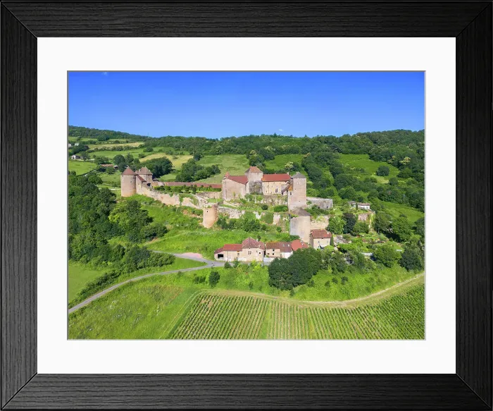 Framed Print : Aerial view at Forteresse de Berze-le-Chatel near Cluny, Maconnais, Saone-et-Loire, Bourgogne-Franche-Comte, Burgundy, France Framed Print : Aerial view at Forteresse de Berze-le-Chatel near Cluny, Maconnais, Saone-et-Loire, Bourgogne-Franche-Comte, Burgundy, France