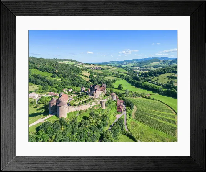 Framed Print : Aerial view at Forteresse de Berze-le-Chatel near Cluny, Maconnais, Saone-et-Loire, Bourgogne-Franche-Comte, Burgundy, France Framed Print : Aerial view at Forteresse de Berze-le-Chatel near Cluny, Maconnais, Saone-et-Loire, Bourgogne-Franche-Comte, Burgundy, France