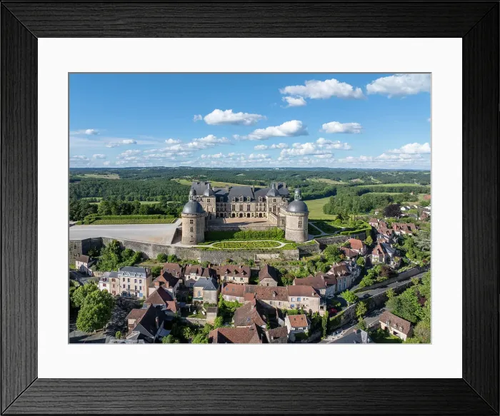 Framed Print : Aerial view of the village and chateau of Hautefort, Dordogne, Nouvelle Aquitaine, France Framed Print : Aerial view of the village and chateau of Hautefort, Dordogne, Nouvelle Aquitaine, France