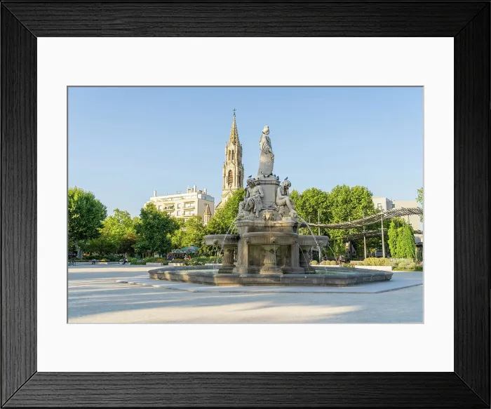 Framed Print : Pradier Fountain and the Church of Sainte Perprtue in the background, Nimes, Gard, France