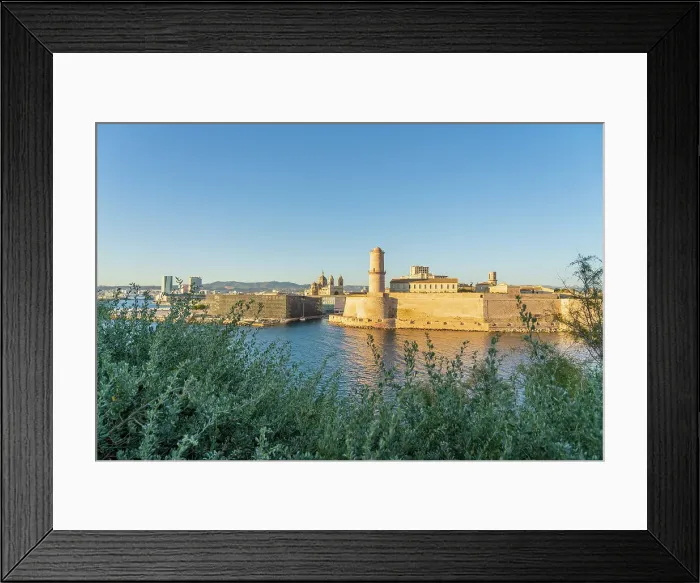 Framed Print : Fort Saint Jean and Marseille Cathedral, Marseille, Provence Alpes Cote d'Azur, Bouches du Rhone, France